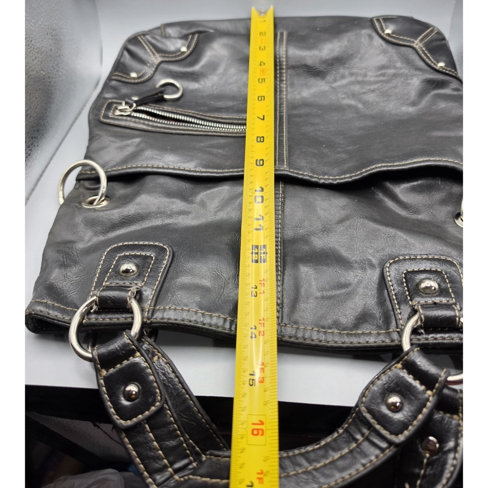 Nine West Black Shoulder Bag Tote Purse Silver Hardware Contrast Stitching Y2k - Picture 5 of 13